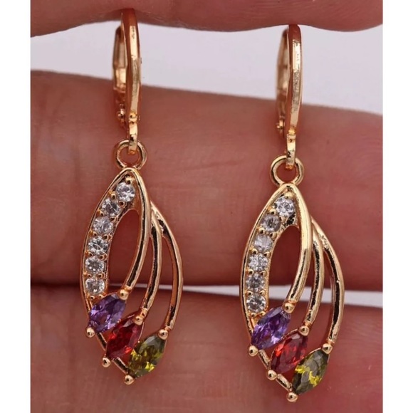 Jewelry - 18K Gold Filled Multi Color Waterfall Earrings